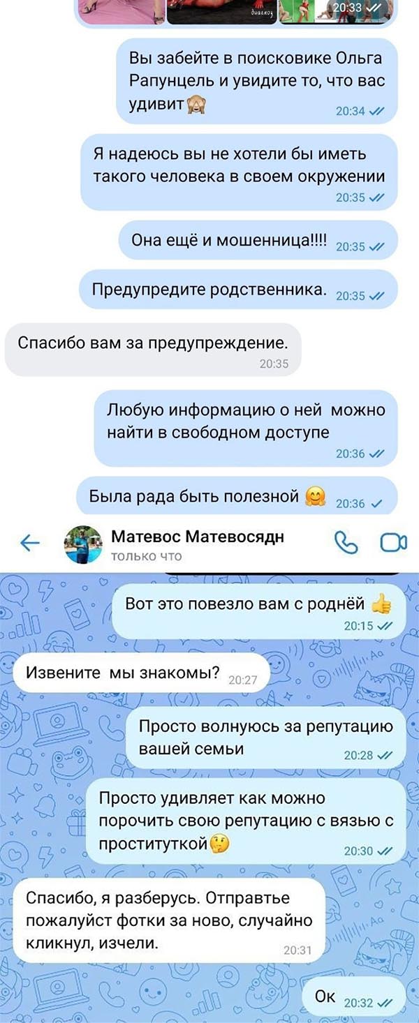 Переписка с родственниками парня Ольги Рапунцель