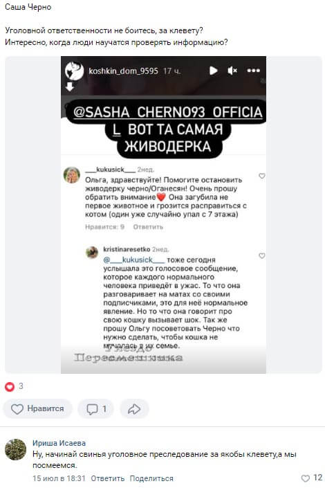 Скриншот переписки вконтакте